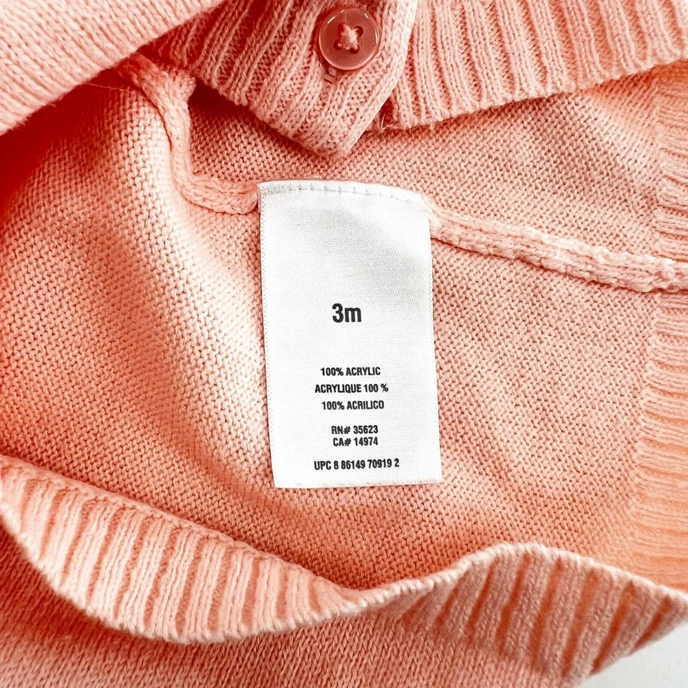 Carters Baby Girl‎ Peach Pink Heart Knit Cardigan Sweater 3 Months